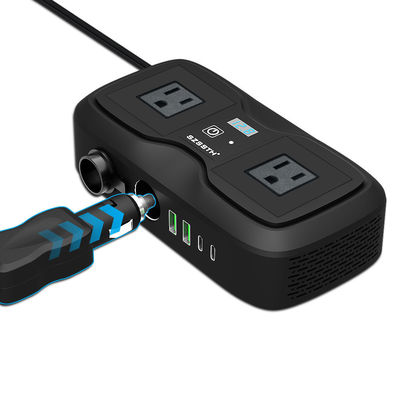 Un bon prix. Invertisseur de puissance de voiture de 200W avec 2 prises AC et double USB-C. 12V à 220V Convertisseur d'onde sinusoïdale modifié en ligne